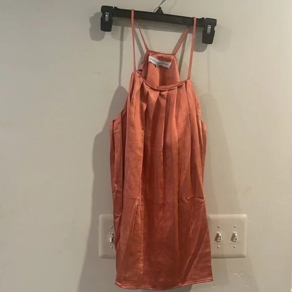 NWT Endless Rose Tank Top Women's Size Small Orange Pleated Halter Sleeveless - Picture 2 of 2